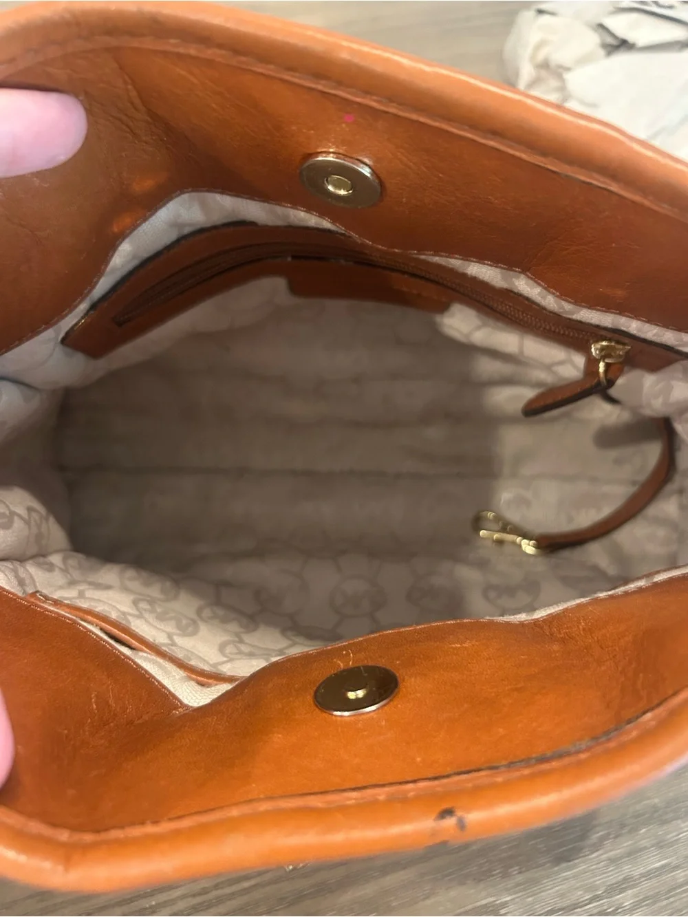 Michael Kors Brown Leather & Red Stripe Canvas Satchel